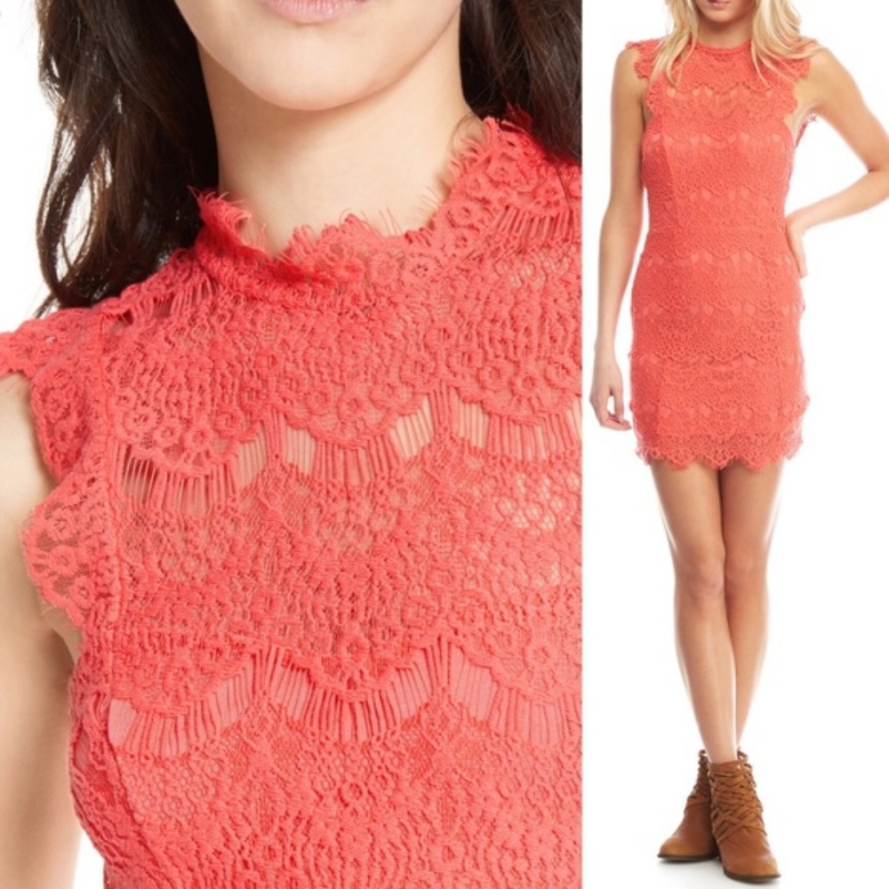 Free People Daydream Bodycon Slip Dress in Coral. - Picture 3 of 3